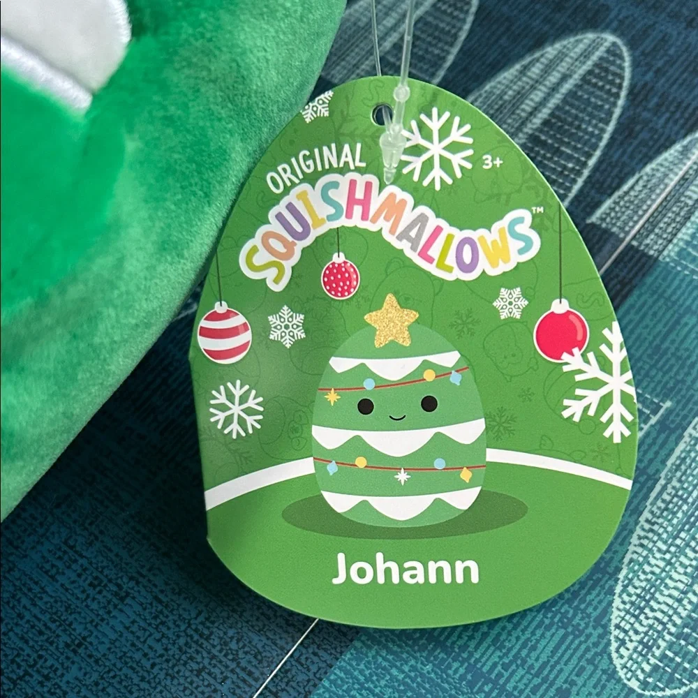 Squishmallow Johann 12” Festive Green and White Holiday Pillow